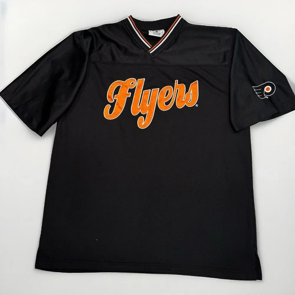 Vintage Flyers Jersey Mens Size Large Hockey Philadelphia Short Sleeve Black Lee